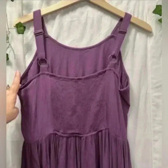 High Low Adjustable Purple Tank Dress with White Embroidery - Picture 5 of 7